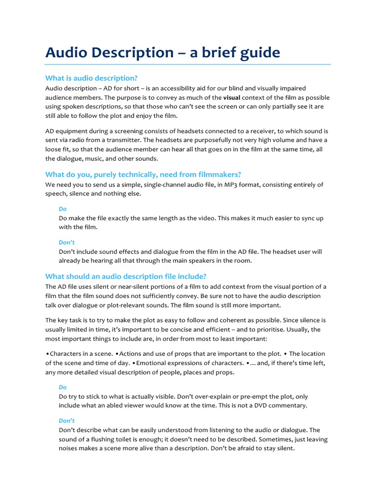 Audio Description Guide LPFF 2019 PDF PDF Headphones Visual