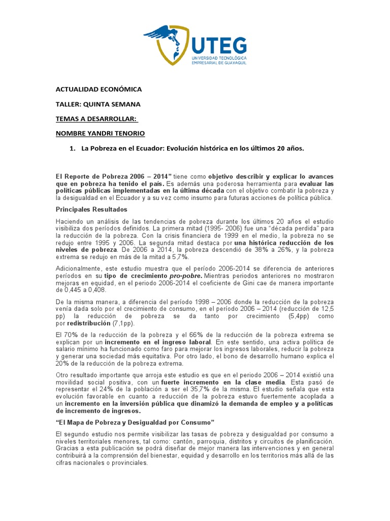 Evolución de la Pobreza en Ecuador | PDF | Politica social | Pobreza