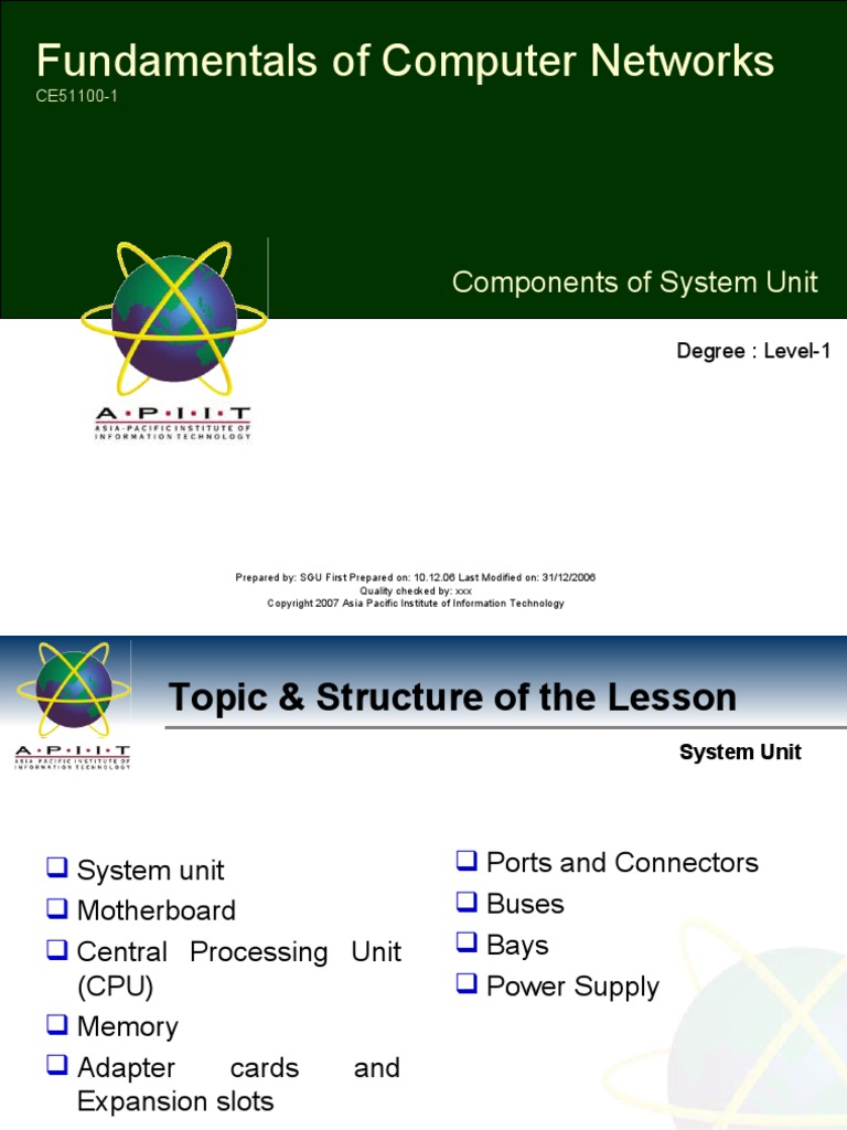 Fundamentals of Computer Networks: Components of System Unit | PDF ...