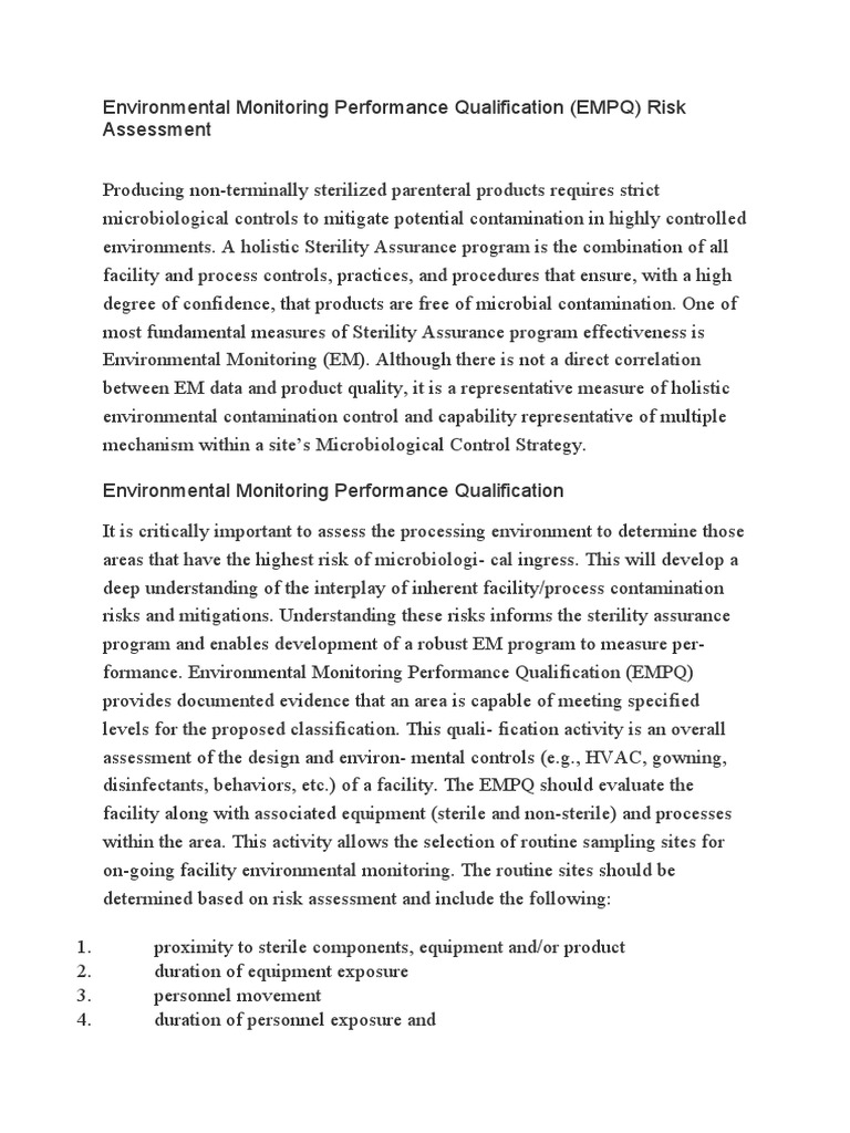 Environmental Monitoring Performance Qualification (EMPQ) Risk
