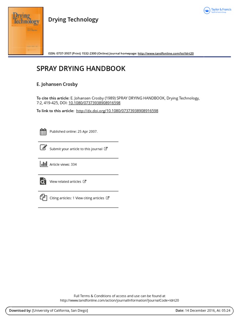 Drying Technology SPRAY DRYING HANDBOOK PDF PDF Temperature Gases