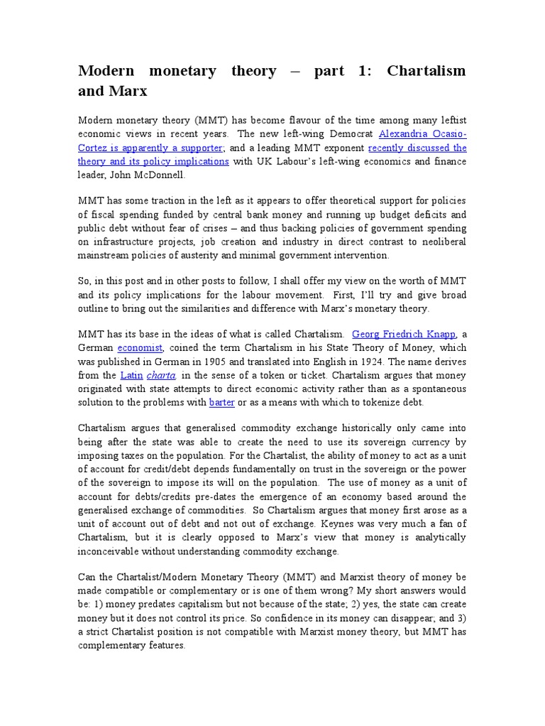 Chartalism vs. Marx: A Leftist Debate | PDF | Money | Value (Economics)