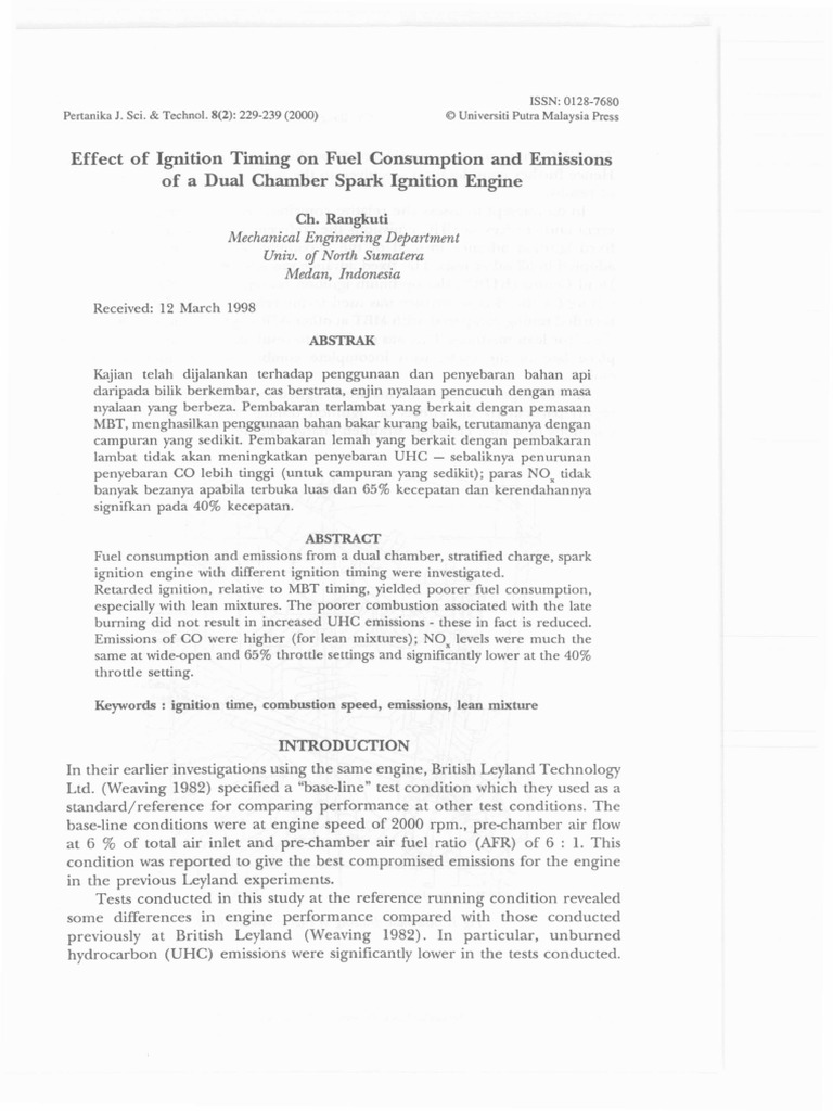 Effect of Ignition Timing On Fuel Consumption and Emissions PDF
