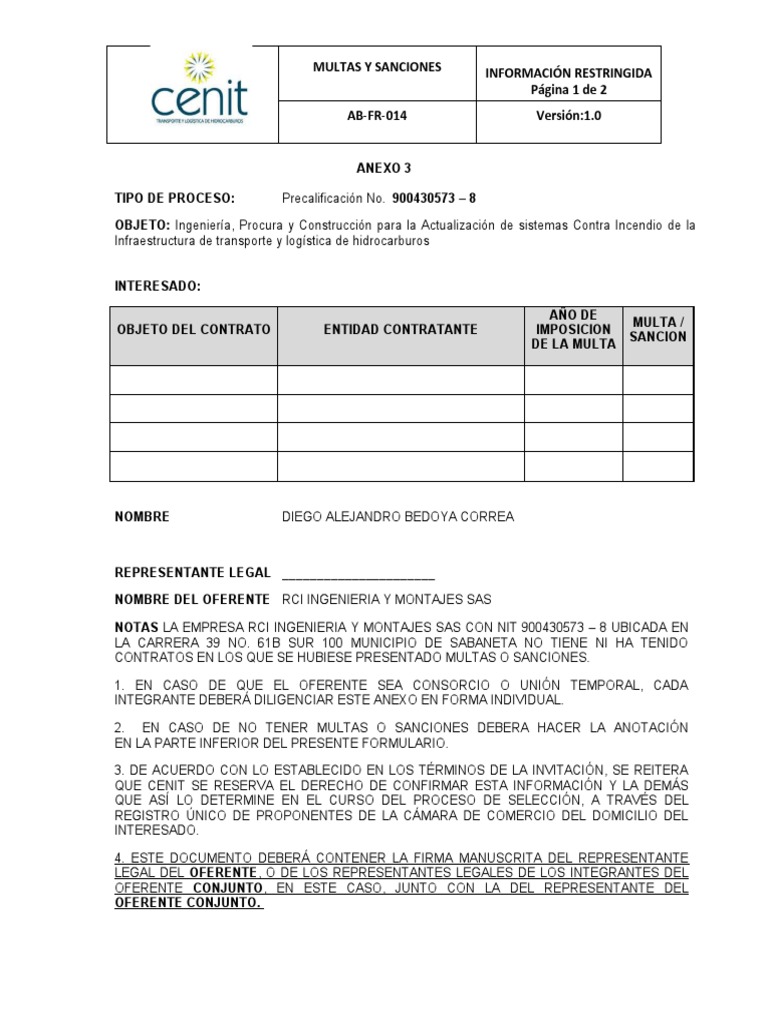 Anexo 3 Formato de Multas y Sanciones | PDF