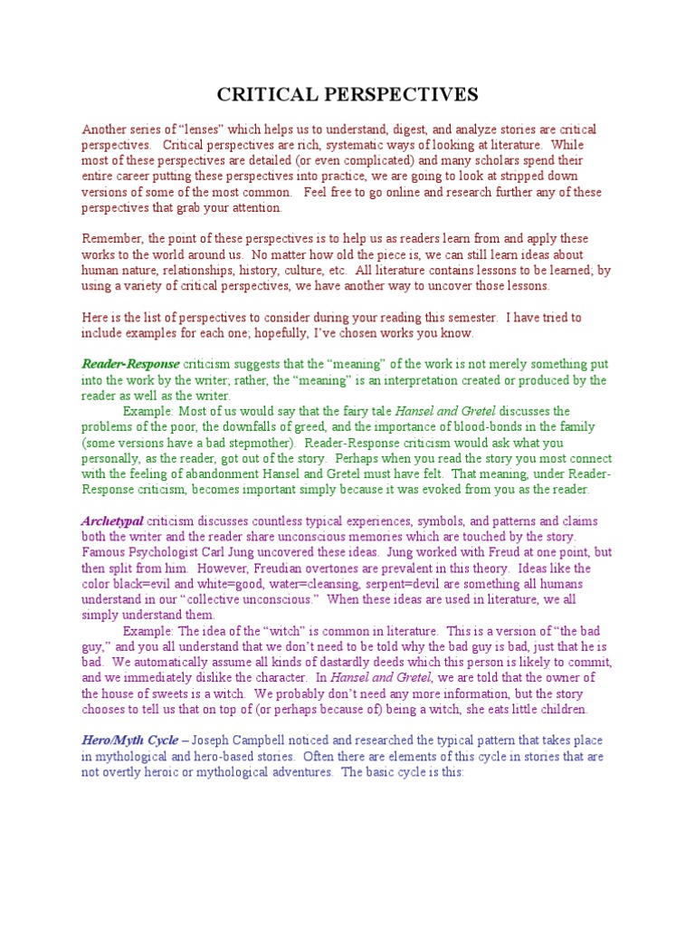 Understanding Critical Perspectives in Literature | PDF | Criticism ...