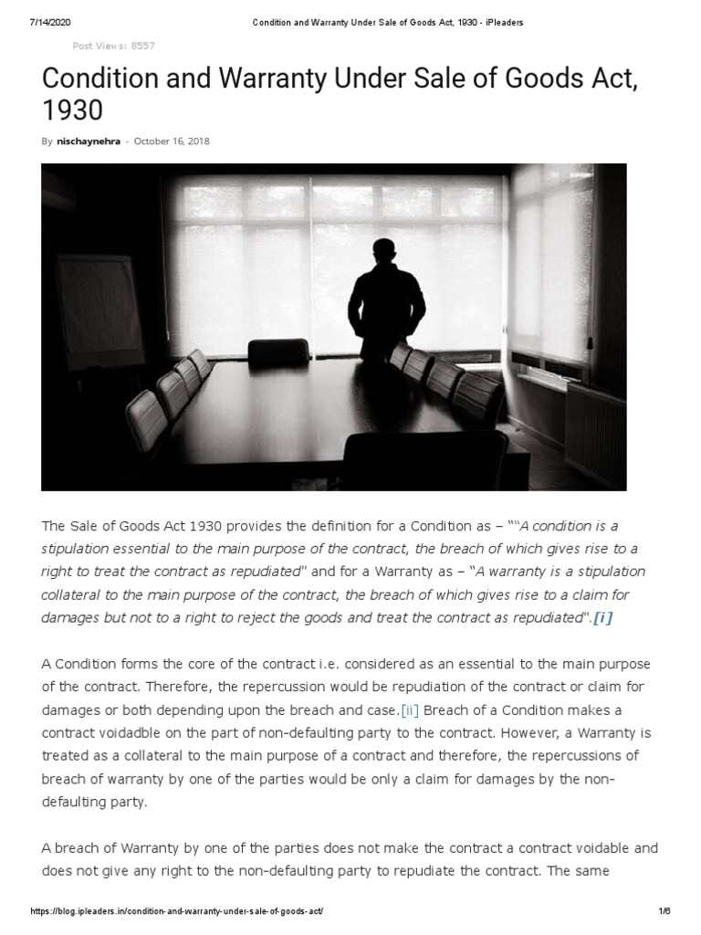 Condition and Warranty Under Sale of Goods Act, 1930 Ipleaders PDF