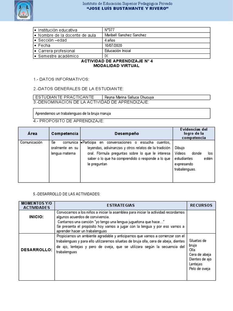 ACTIVIDAD Nro. 4 | PDF | Educación de la primera infancia | Educación ...