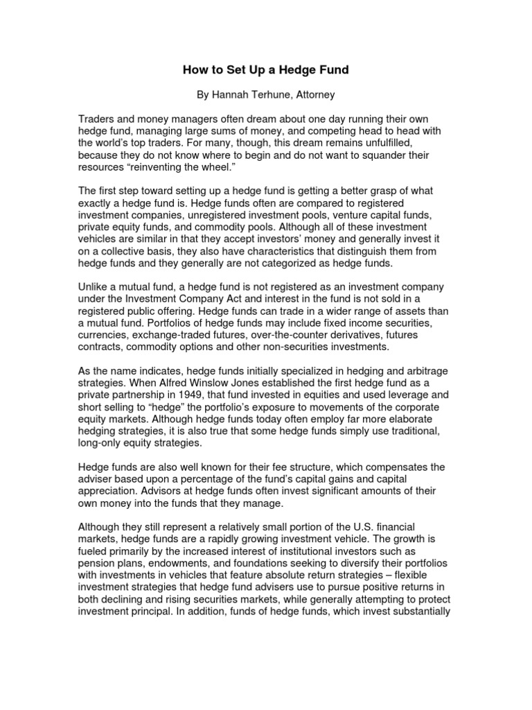 How To Set Up A Hedge Fund PDF Hedge Fund Investor