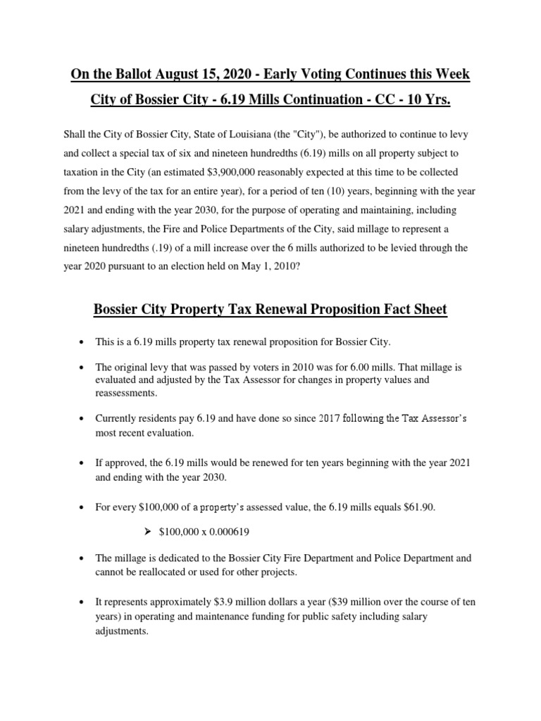 Bossier City Property Tax Renewal Proposition Fact Sheet PDF