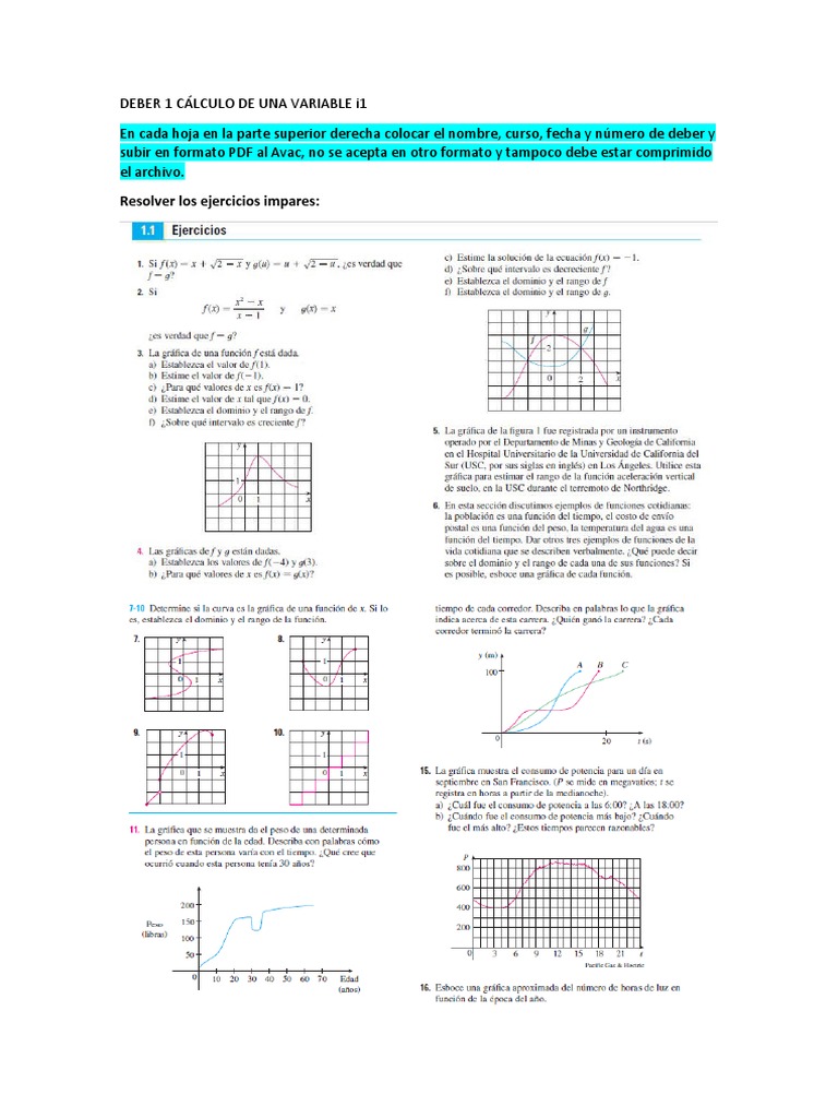 DEBER 1 CALCULO DE UNA VARIABLE I1 | PDF
