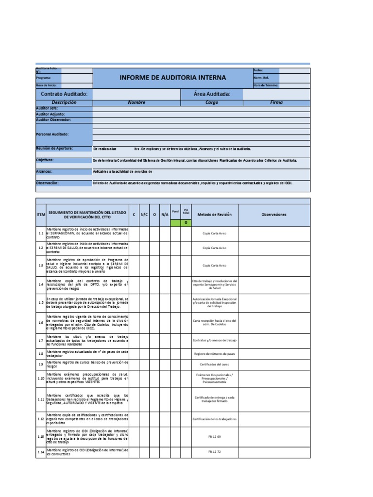Informe de Auditoría Interna ISO 45001 | PDF | Auditoría | Business