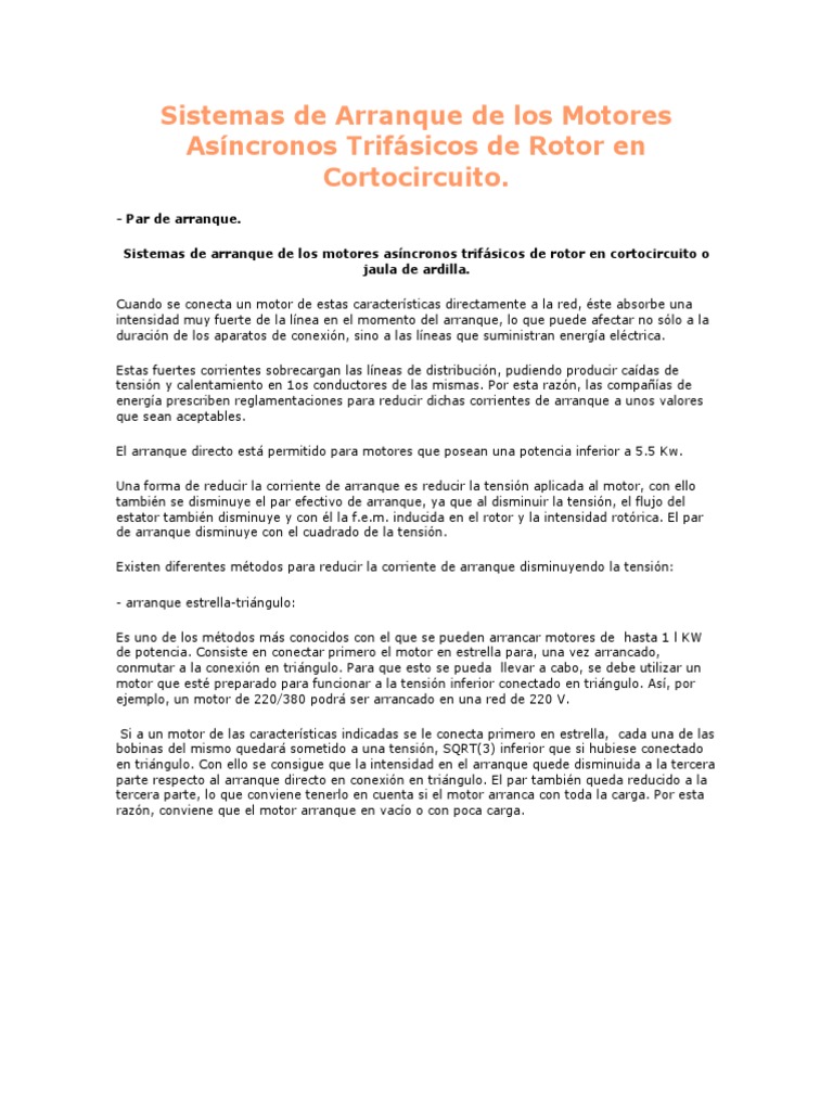 Métodos de Arranque en Motores Trifásicos | PDF | Corriente eléctrica ...