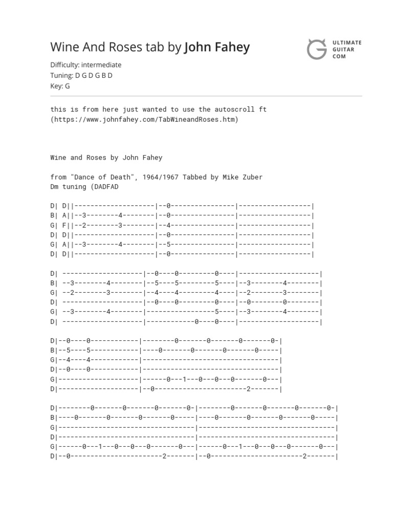 Wine and Roses Tab by John Fahey PDF European Musical Instruments