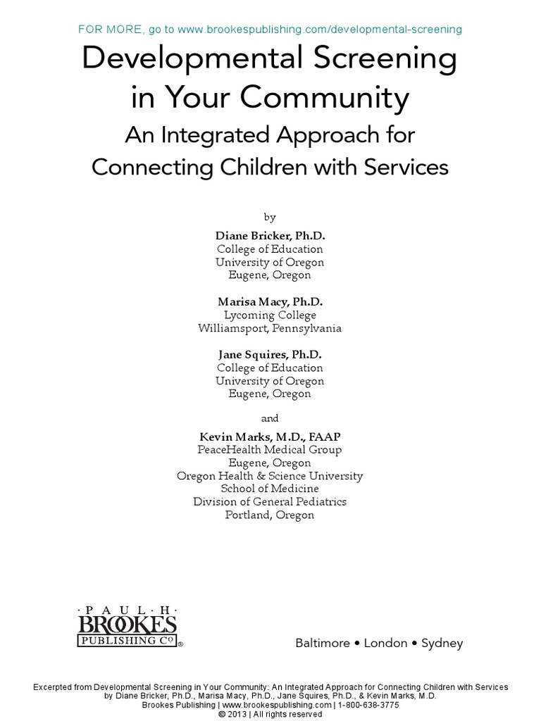 Developmental Screening in Your Community: An Integrated Approach For ...