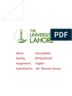 Name. Zainulabidin Roll No. DPT02201029 Assignment. English Submitted To. Ms. Maryam Sarwar