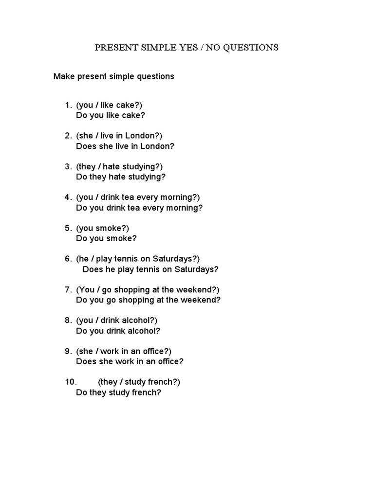 Simple Present Yes/No Questions Guide | PDF