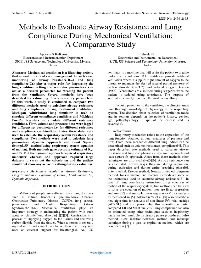 Methods To Evaluate Airway Resistance and Lung Compliance During ...