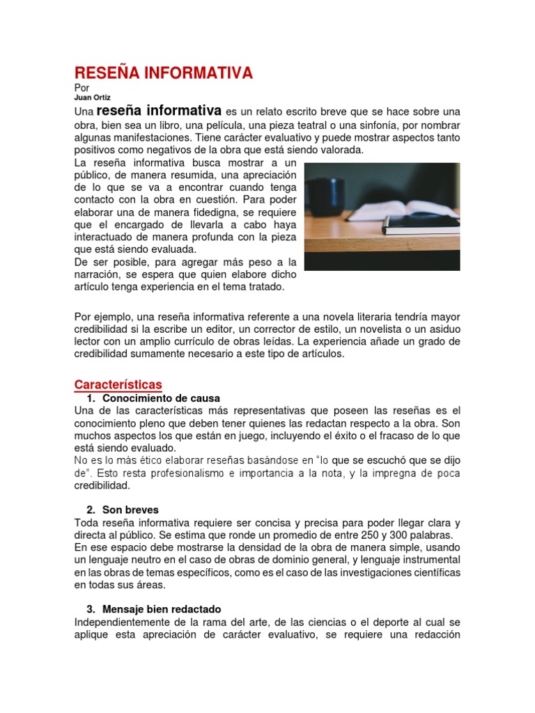 Características de la Reseña Informativa | PDF | Autor | Publicación