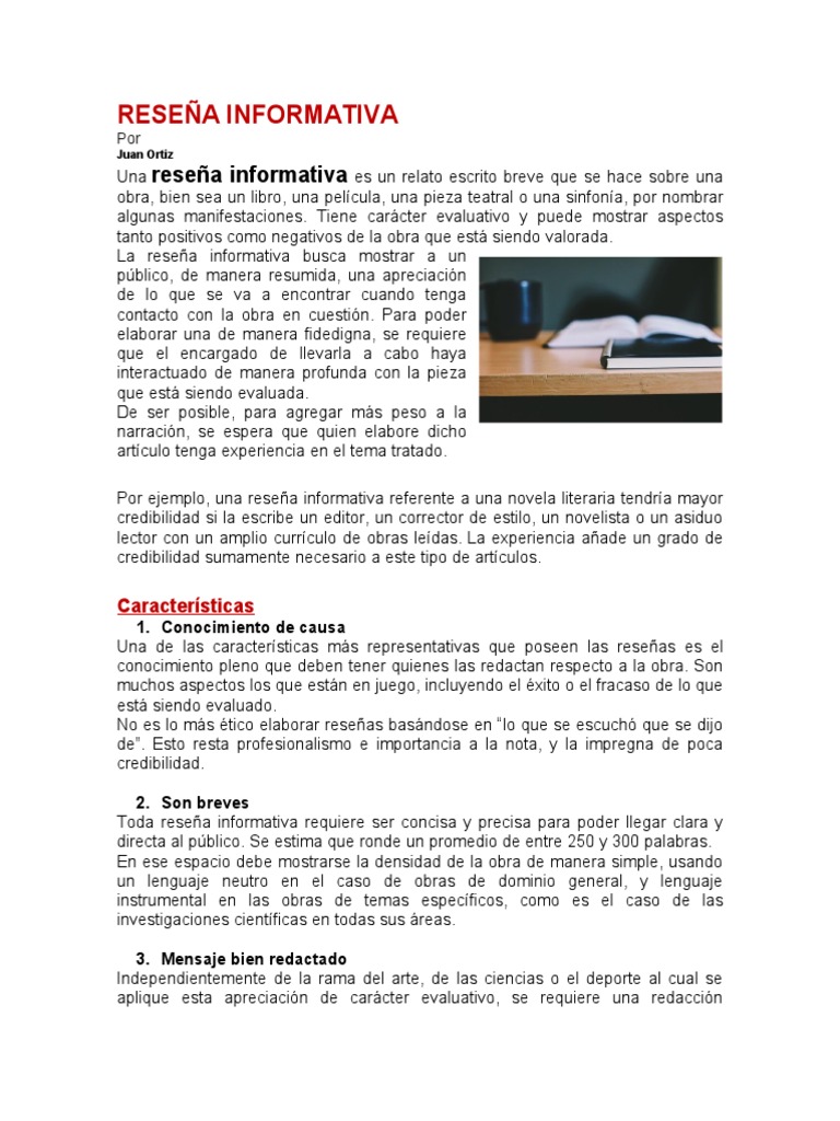 RESEÑA INFORMATIVA Y DESCRIPTIVA 9no | PDF | Autor | Publicación