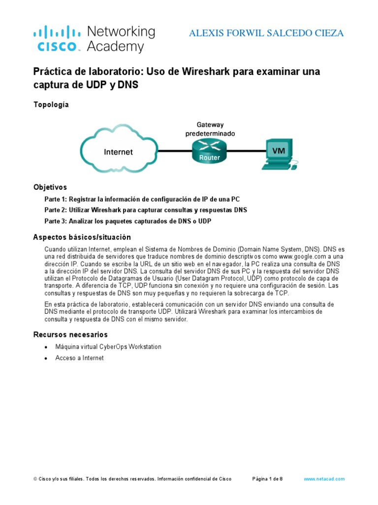 4.6.2.7 Lab - Using Wireshark To Examine A UDP DNS Capture | PDF ...