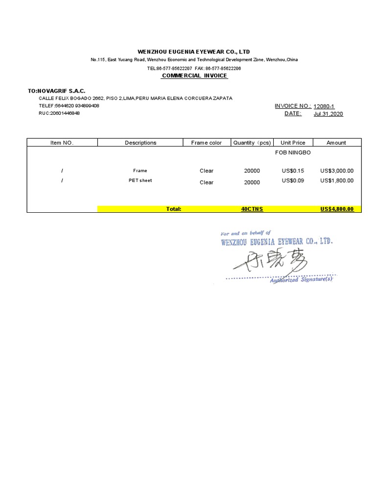 Invoice for Intec Colorcut Frames | PDF