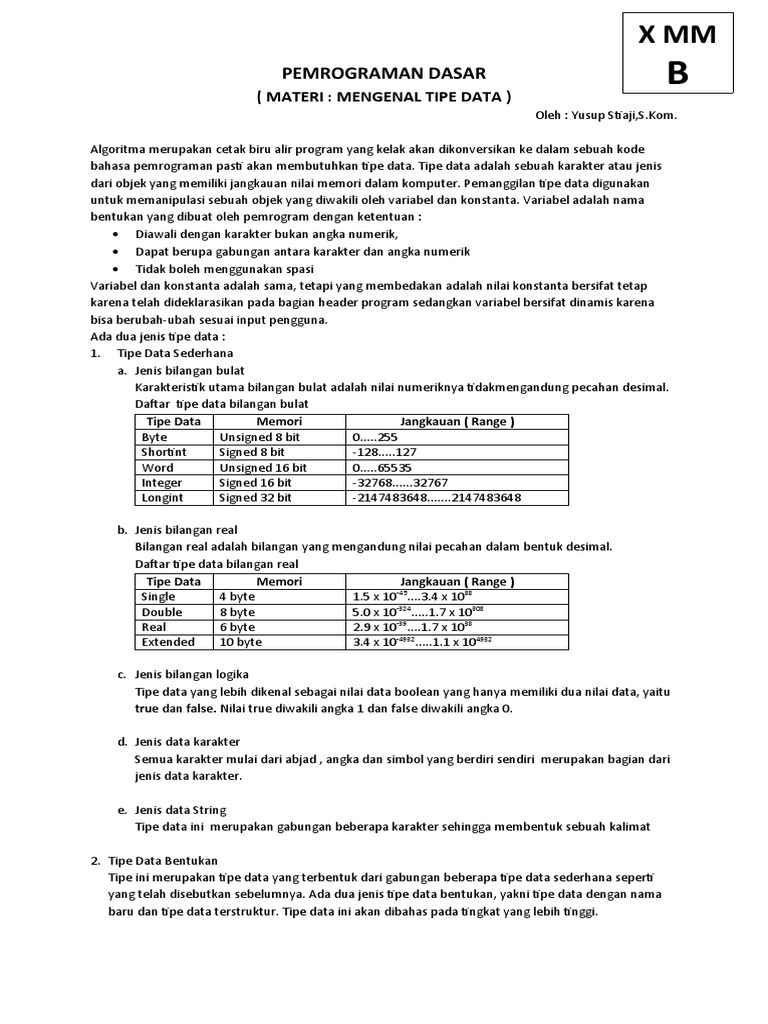Pertemuan 3 Materi Tipe Data Pdf