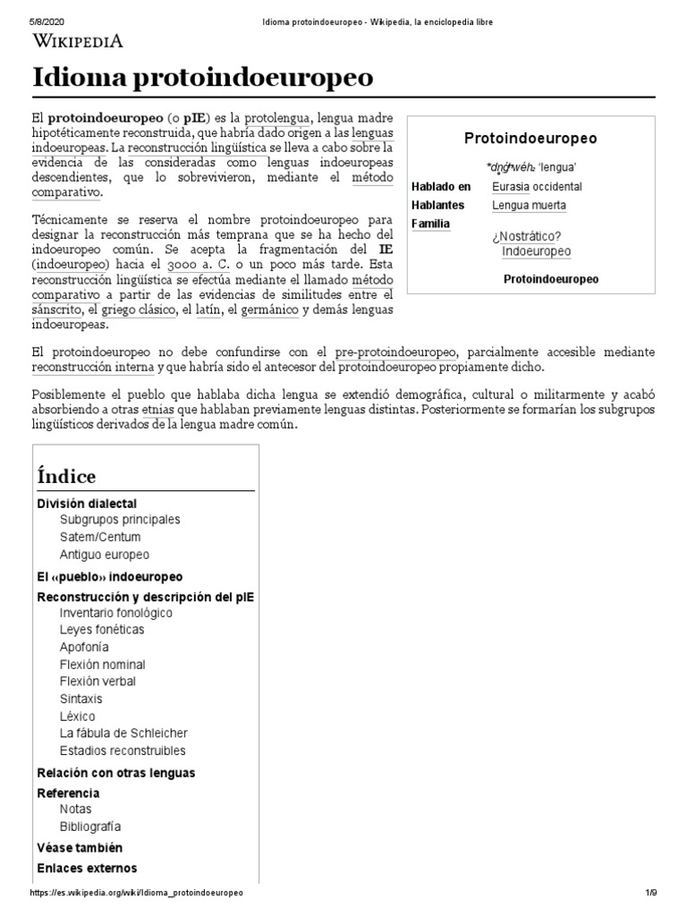 Idioma Protoindoeuropeo Wikipedia, La Enciclopedia Libre PDF