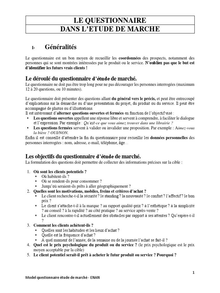 Exemple Modèle de Questionnaire Étude de Marché PDF Cuisine thaï Restaurants