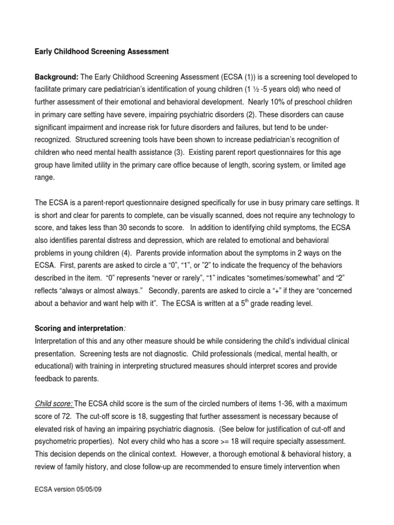 Early Childhood Screening Assessment Guide | PDF | Mental Disorder ...
