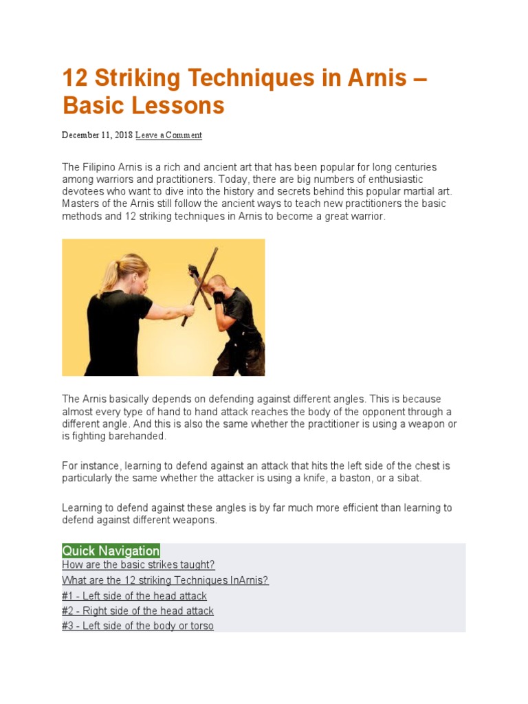Arnis Striking Techniques Pdf Combat Sports Sports