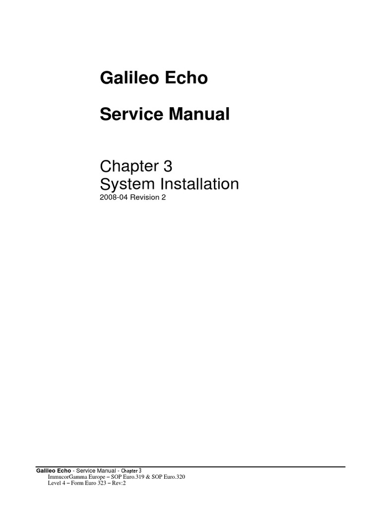Galileo Echo Service Manual System Installation PDF Verification