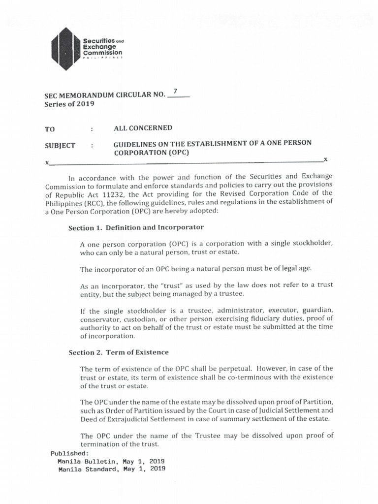 OPC Registration Process Overview | PDF | Notary Public | Corporations