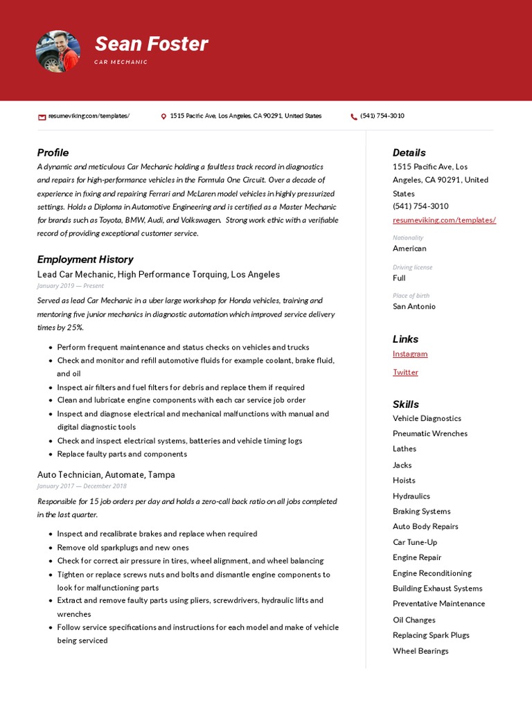 Car Mechanic Resume 14 Automotive Technologies Vehicles