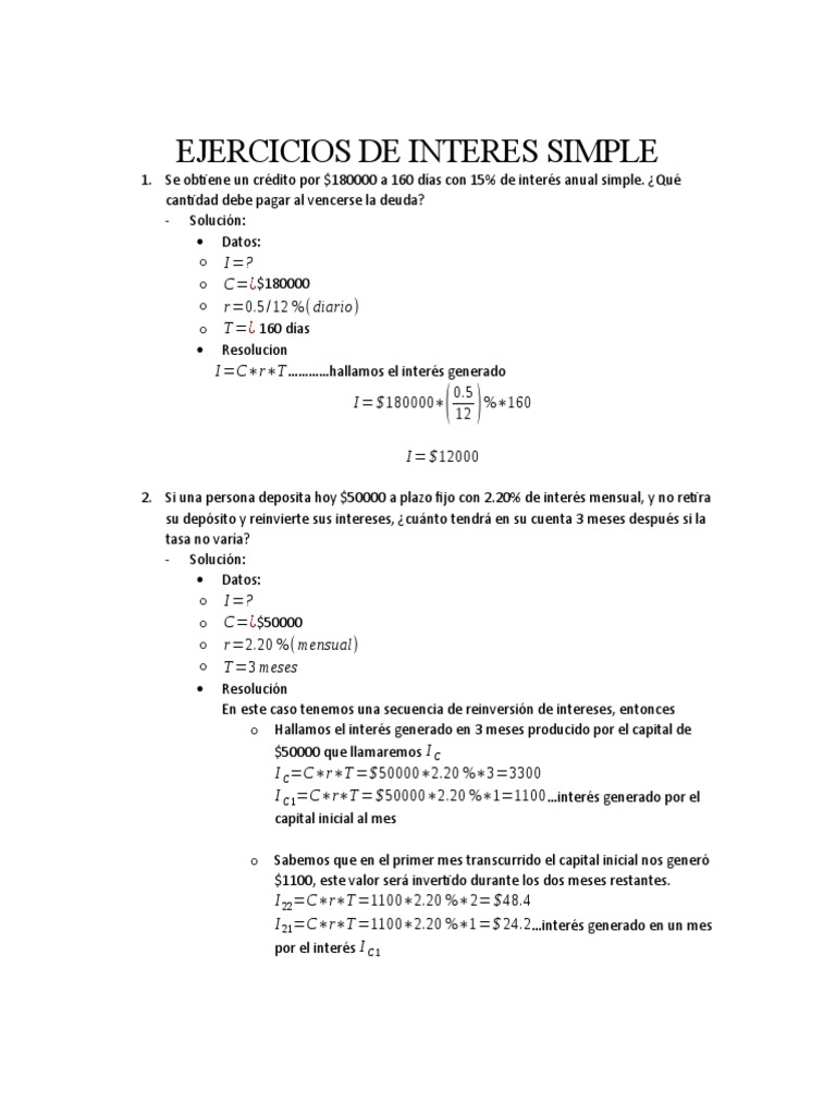 Ejercicios de Interés Simple y Compuesto | PDF | Interés | Dinero