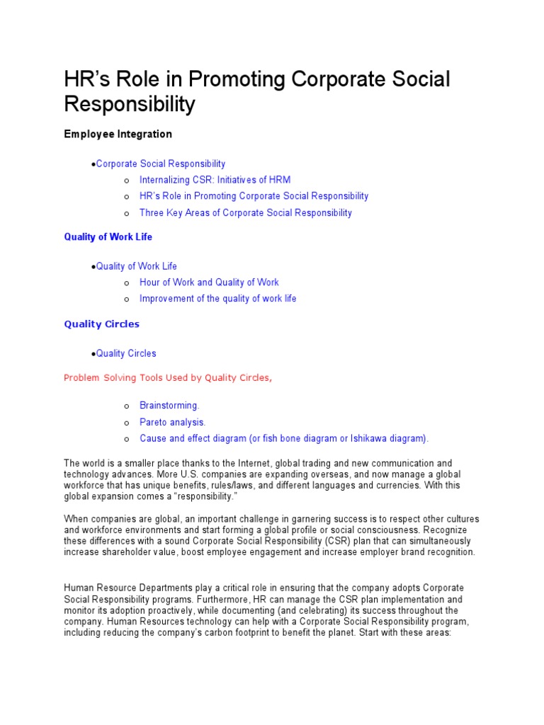 HR's Role in Promoting Corporate Social Responsibility: Employee ...