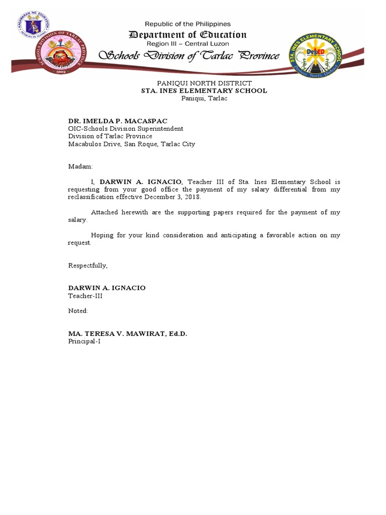Letter Request Salary Differential PDF