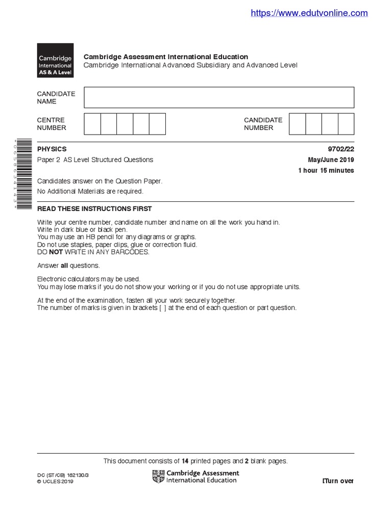 Cambridge International Advanced Subsidiary And Advanced Level Diffraction Waves