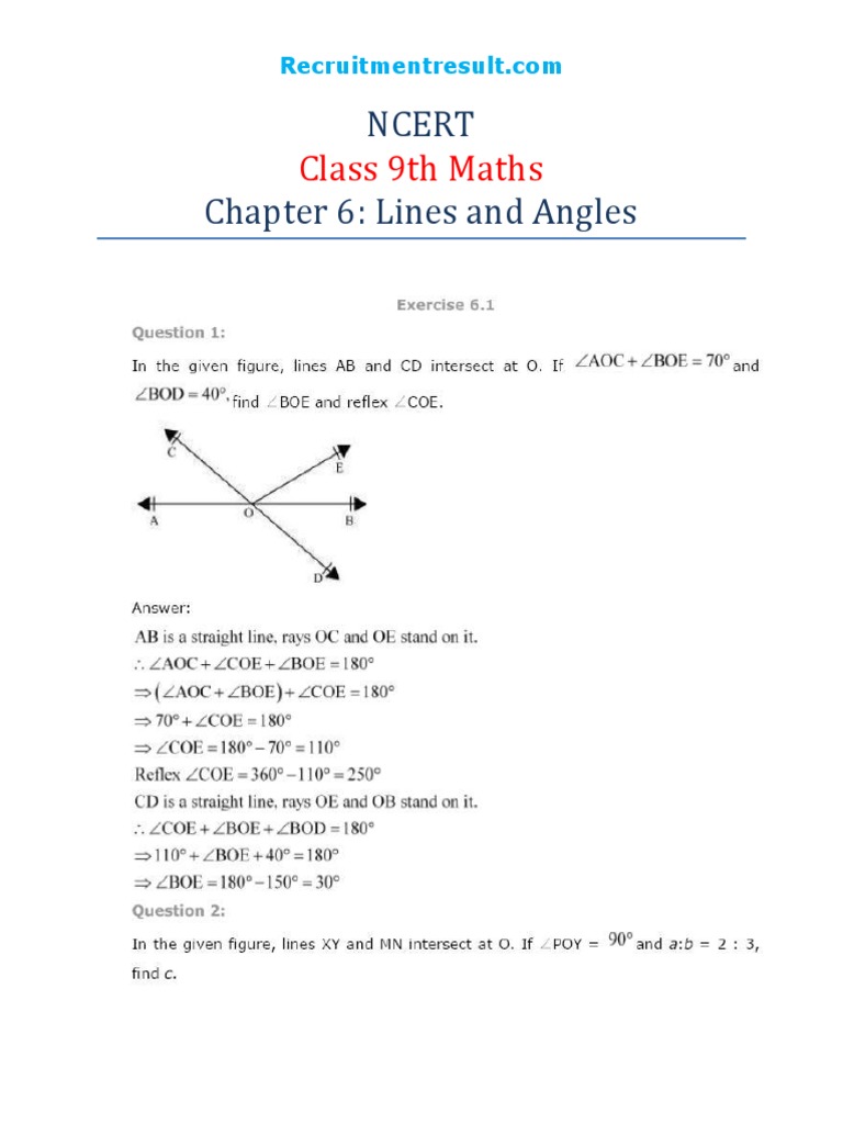 Class 9 Maths: Lines and Angles Guide | PDF