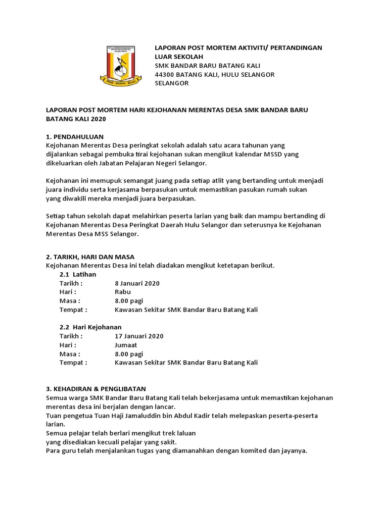 Laporan Post Mortem Aktiviti 2020 Pdf