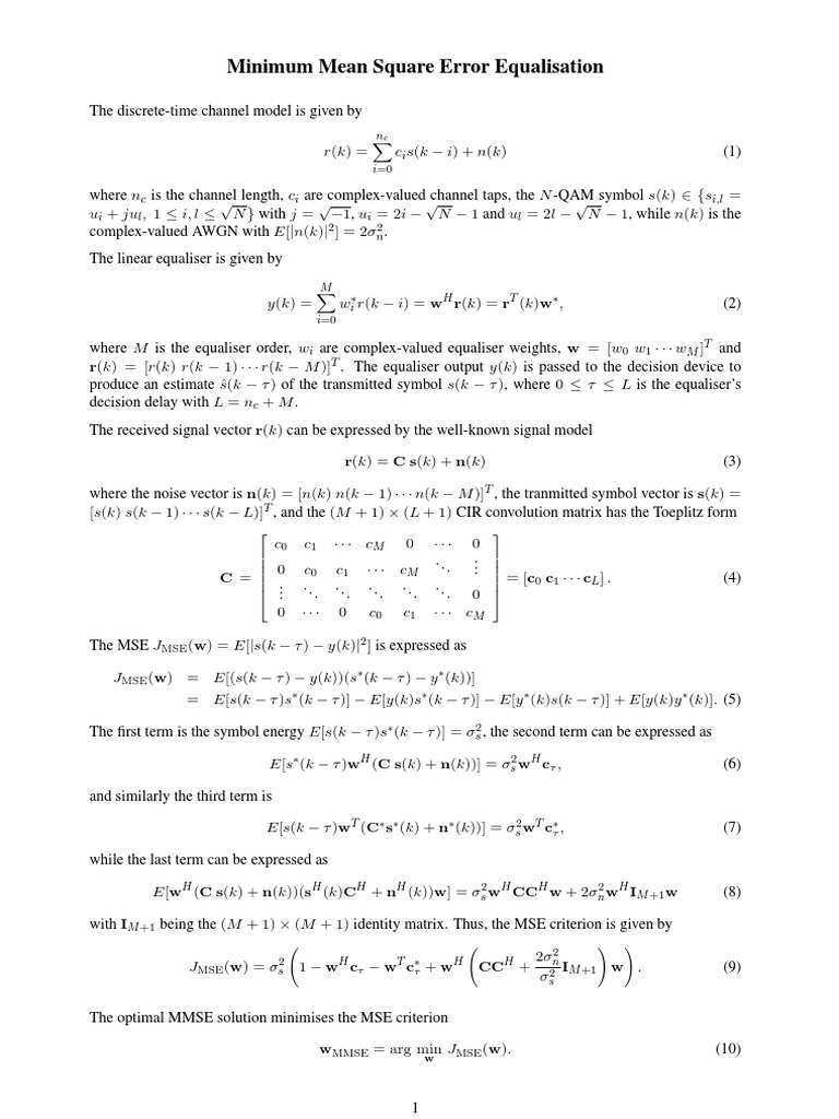 Minimum Mean Square Error Equalisation | PDF | Theoretical Computer ...