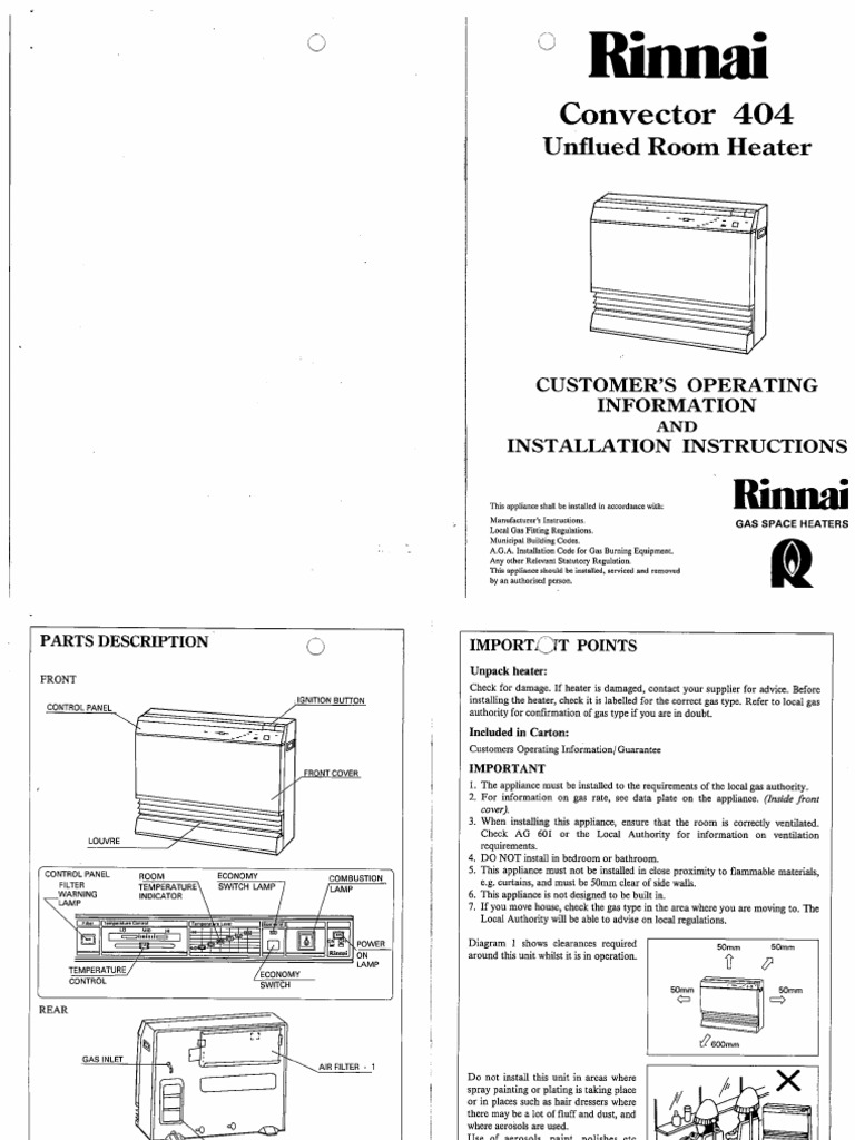 RINNAI CONVECTOR 404 User Manual PDF
