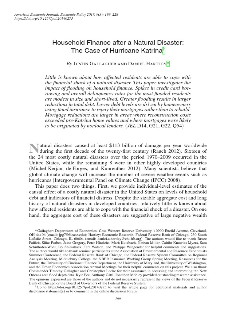 Household Finance After A Natural Disaster The Case of Hurricane