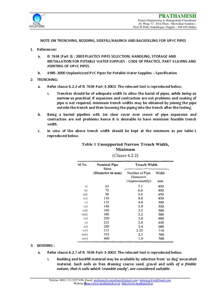 Note On PVC Pipe Laying PDF Pipe (Fluid Conveyance) Mechanical