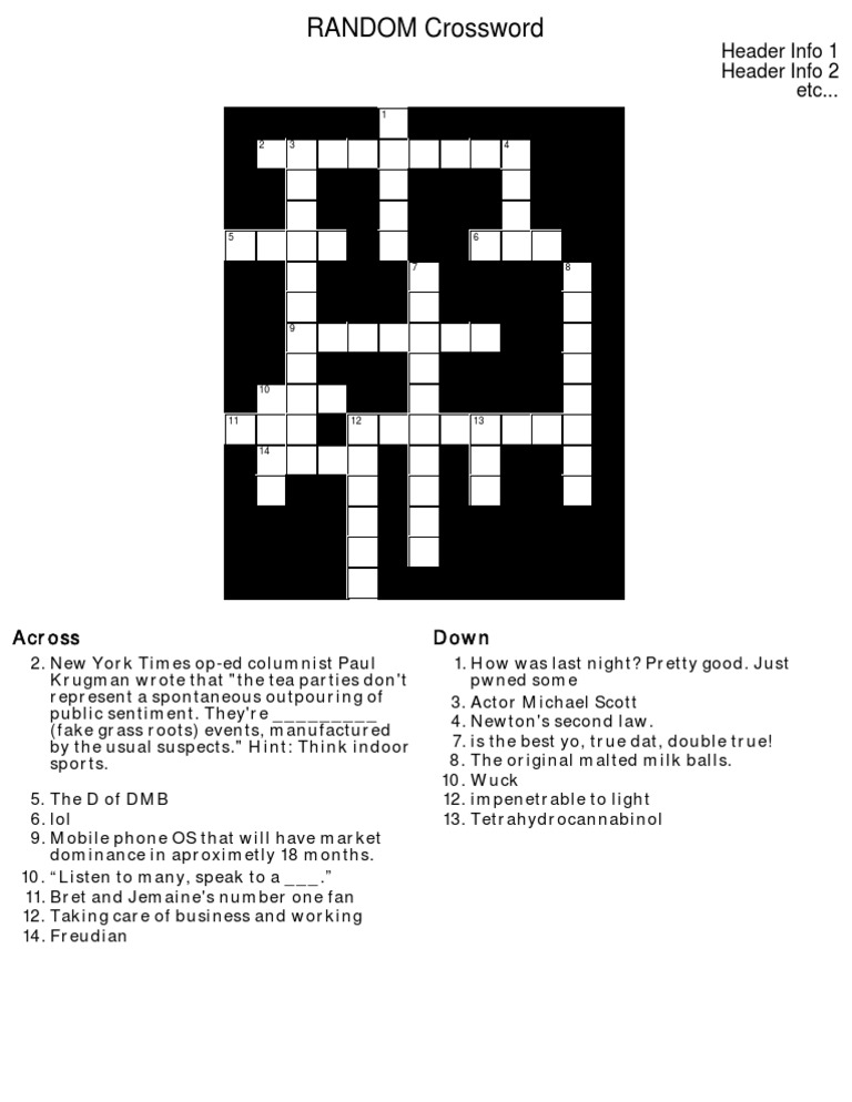 Crossword Puzzle with Clues | PDF