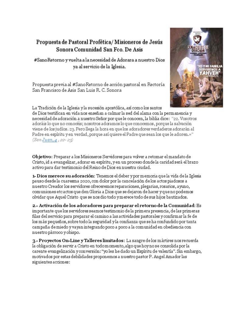 Propuesta de Pastoral Profética 2020-2 | PDF | Iglesia Católica | Misionero