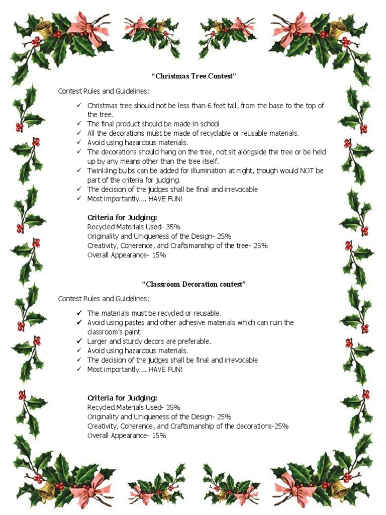 "Christmas Tree Contest" Criteria For Judging PDF