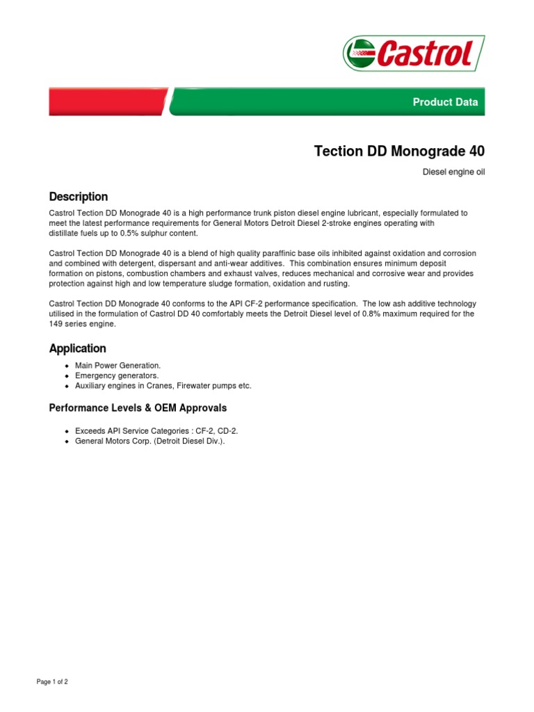 Castrol Tection DD Monograde 40 A High Performance Diesel Engine Oil