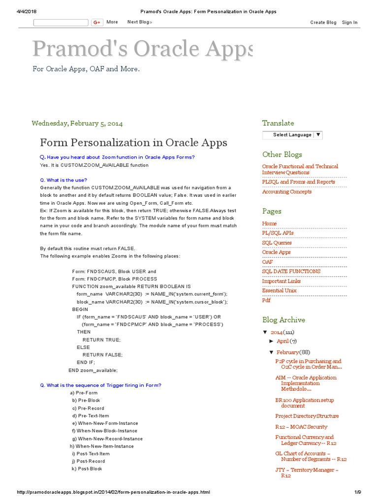 Oracle Apps Form Personalization Guide | PDF | Pl/Sql | Menu (Computing)