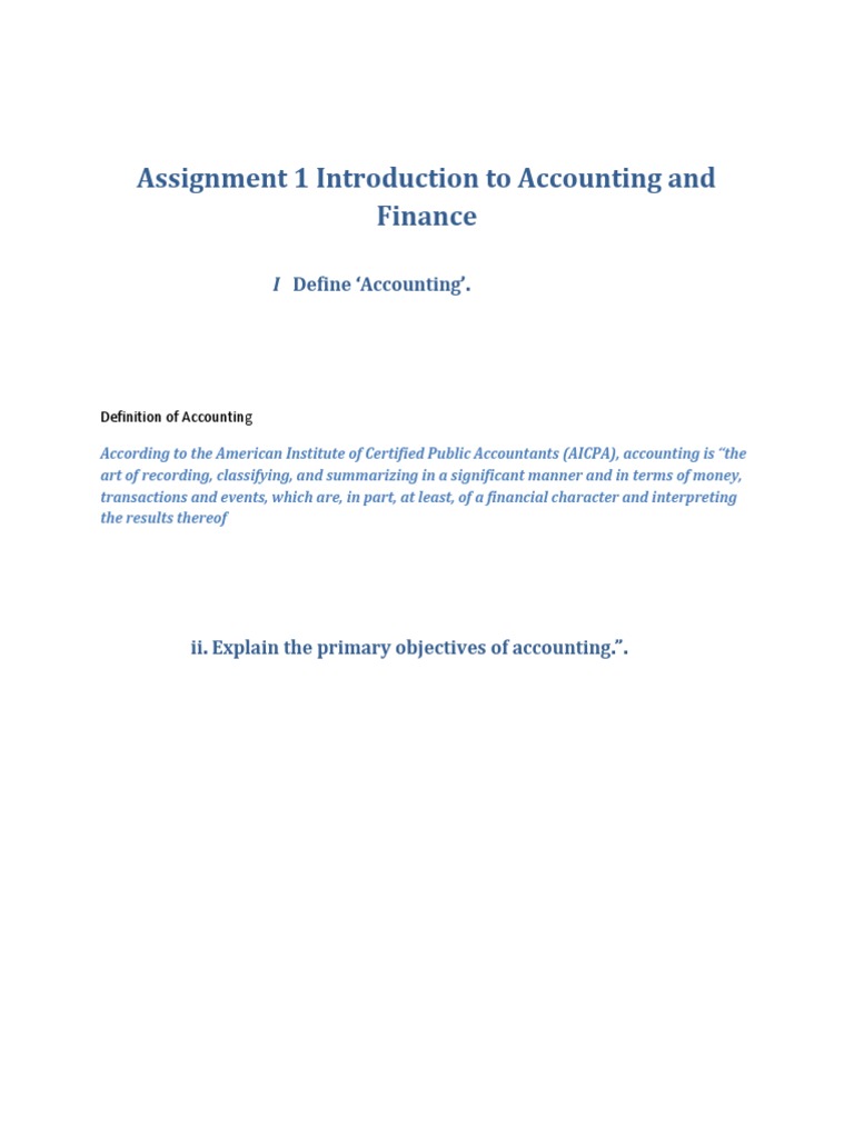Assignment 1 Introduction To Accounting and Finance | PDF | Management ...