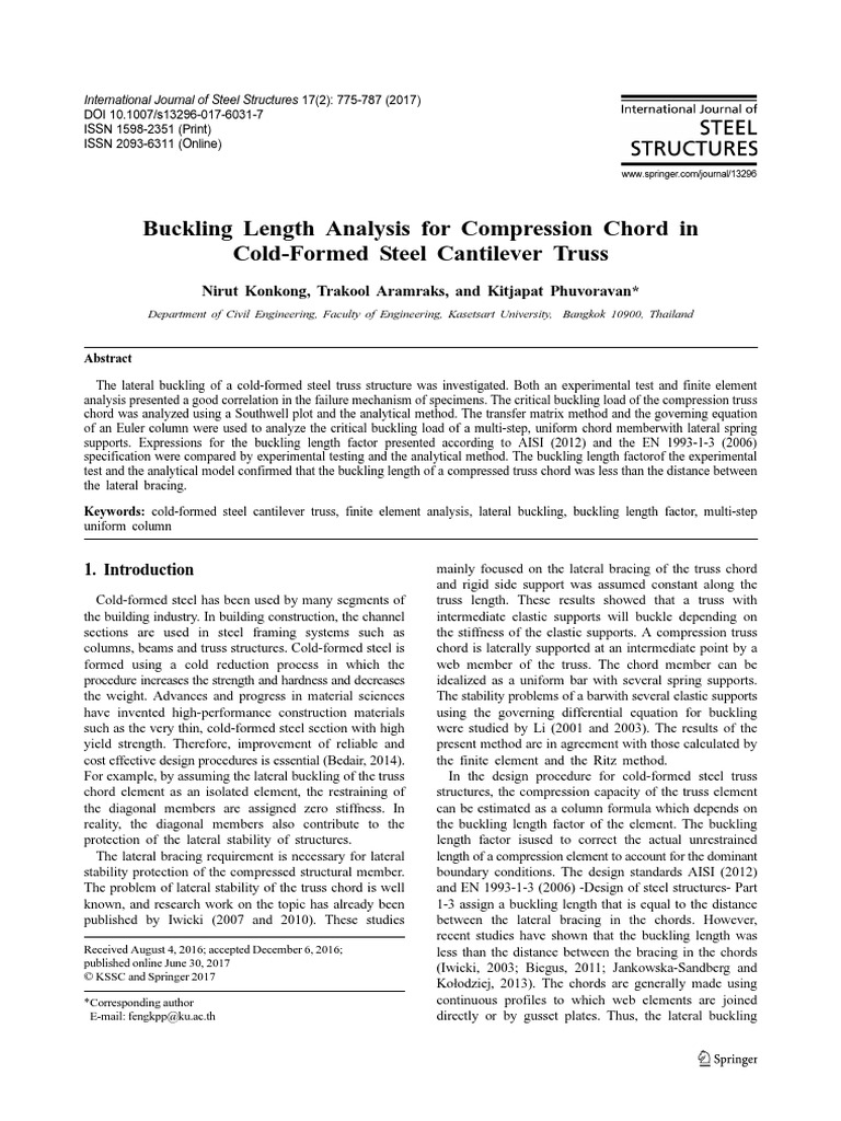Buckling Length Analysis For Compression Chord in Cold-Formed Steel ...